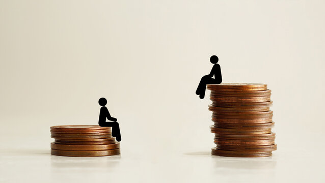 Pay gap and wage inequality concept with uneven income levels, salary difference between workers, economic imbalance, gender pay disparity and unfair compensation in modern workforce