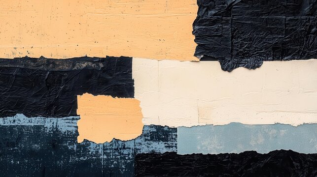 Monochrome collage with layered textures, cutouts, and text fragments