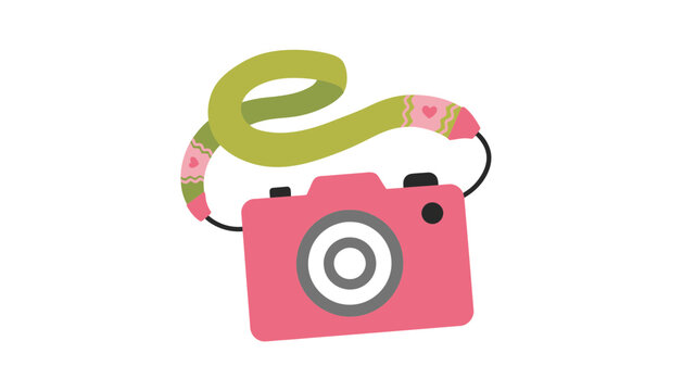 A pink camera icon with a floral strap illustration vector