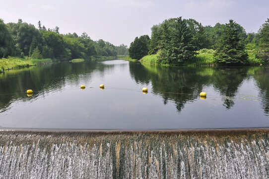 Flowing water in the dam