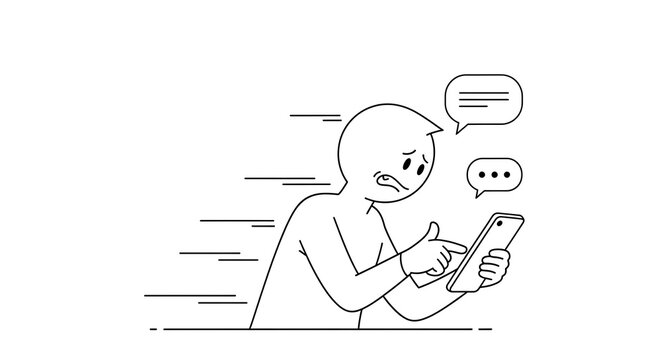 Stressed person frantically texting on phone, overwhelmed by messages, urgent communication.