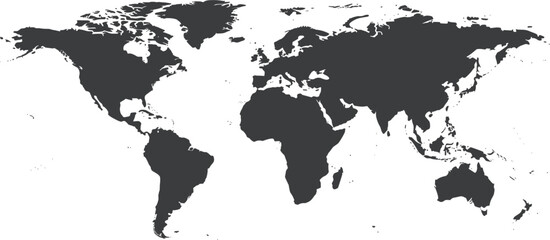Fototapeta premium World map vector illustration with detailed black continents, global geography and international navigation design isolated on white background.