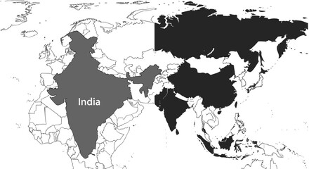 Fototapeta premium India and China on World Map - Political Borders