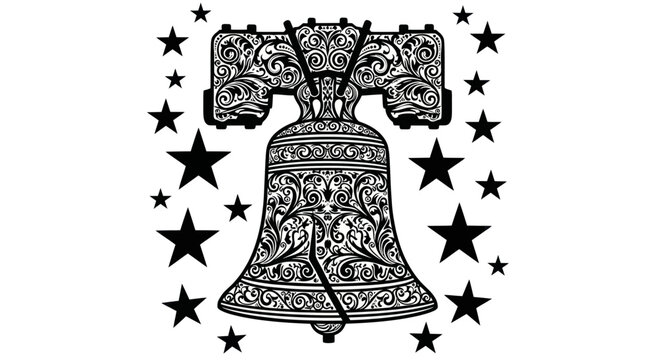 Liberty Bell Silhouette with Stars - Patriotic American Symbol