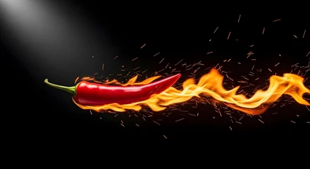 Keuken achterwand Hete pepers Red Hot Chili Pepper with Burning Fire Flames and Sparks  © MD. YOUSUF ALI