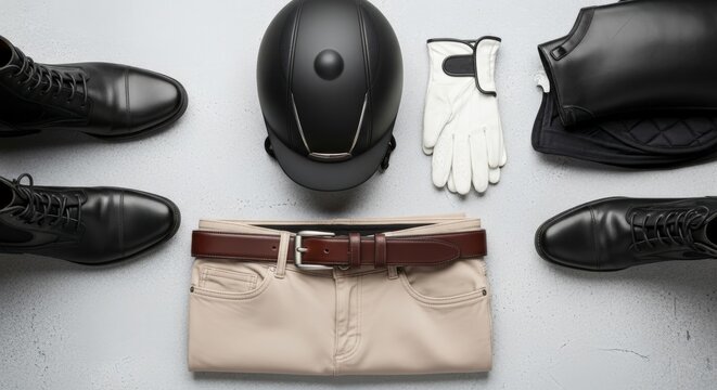 Equestrian gear and accessories layout.