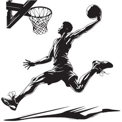Black Basketball dunk Silhouette Vector, High Quality Illustration on White Background © Craftdot
