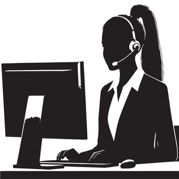 Black Call center agent Silhouette Vector, High Quality Illustration on White Background