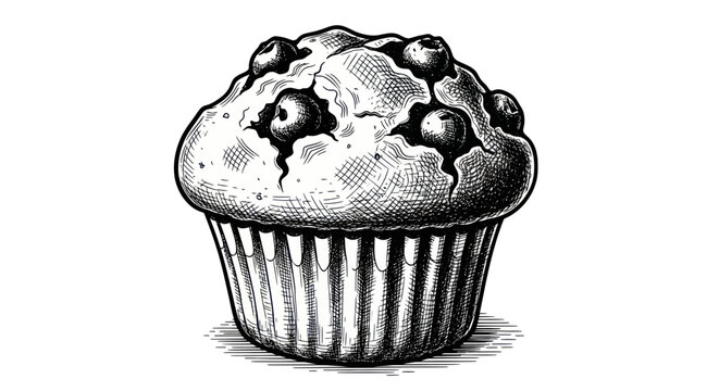 Hand-Drawn Blueberry Muffin Illustration - Fresh Baked Pastry Sketch