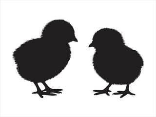 Fototapeta premium Baby chick silhouette vector, Two black silhouette icons of a cute baby chick standing farm animal vector illustration