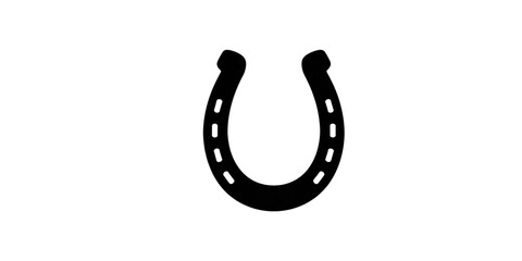 A black horseshoe icon on transparent background, symbolizing good luck and fortune © MST SUETI