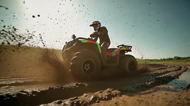 An ATV racer is racing off-road