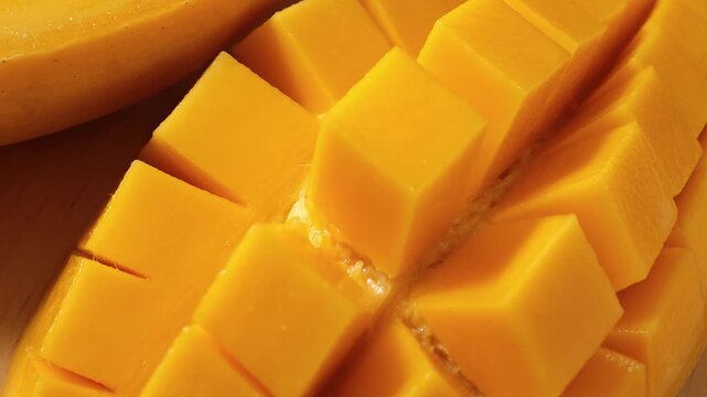 Close-up video of a slice ripe mango	