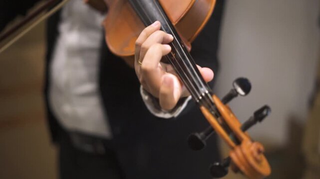 Close up of Musician Playing Violin in Professional Suit 