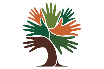 Obraz premium Tree of hands vector illustration with colorful palm branches representing unity diversity community support and environmental conservation