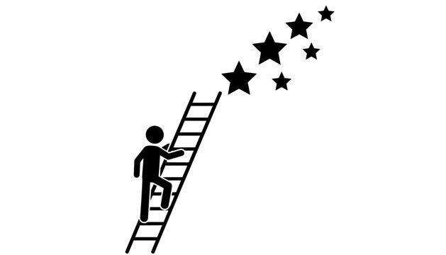 A person climbing a ladder to reach for stars in a vector illustration