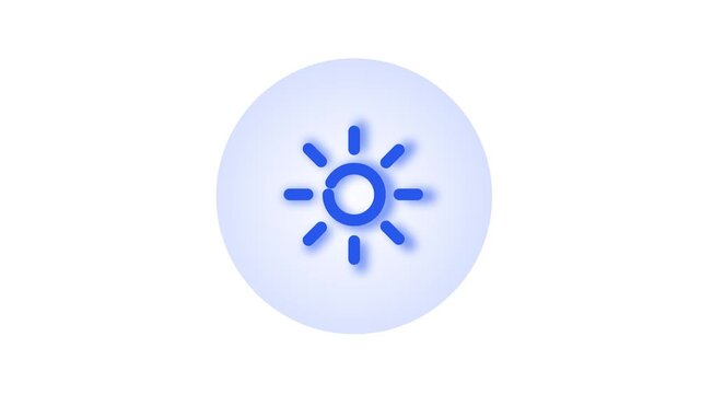 A blue sun icon on a light blue circle isolated on white background