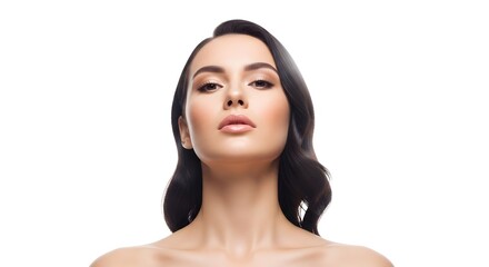 Naklejka premium Beautiful Woman with Perfect Skin and Makeup on White Background