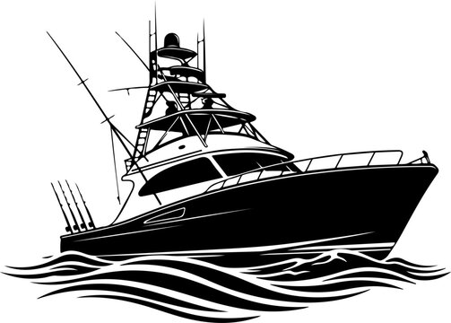 Ocean fishing boat silhouette vector illustration