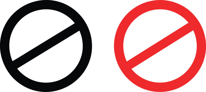 Prohibition symbol set illustration, classic red circle slash icons for forbidden actions, no entry signs, and universal warning signage.