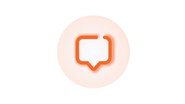 A vibrant orange speech bubble icon on a soft peach circle background