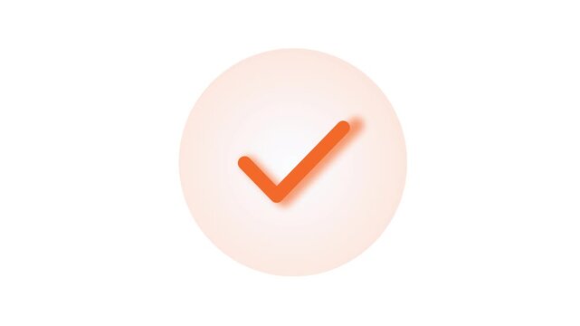 An orange checkmark on a light orange circle with a white background
