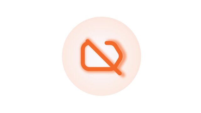 A stylized orange symbol on a light peach circle background