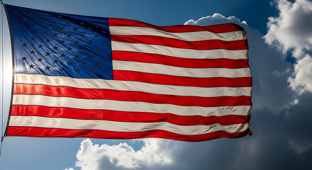 Obraz premium American flag waving against a dramatic blue sky with clouds