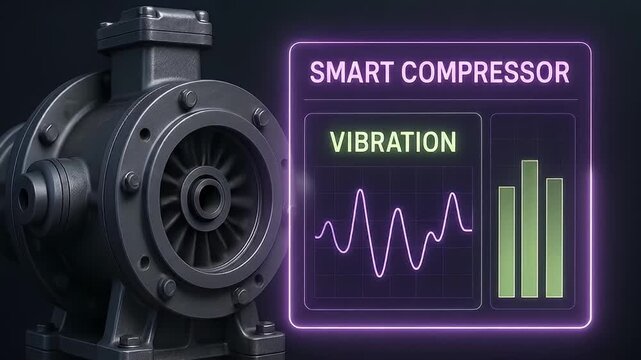 Smart compressor vibration monitoring system with wave and bar graph for industrial equipment technology, predictive maintenance, and performance analysis efficiency