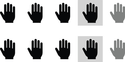 Fototapeta premium Hand gesture vector icon set featuring open palm variations in solid and outline styles including active and disabled states isolated on white background for UI design