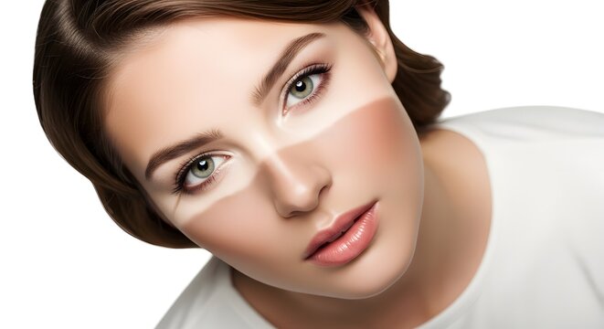 Beautiful Woman with Sunburn Lines, Summer Skincare Concept