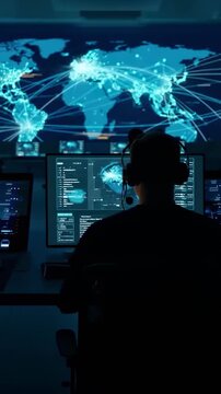 A Futuristic Visualization of Global Connectivity: Two Glowing Earth Models Representing Data Networks and Communication Systems in a Tech-Driven Environment