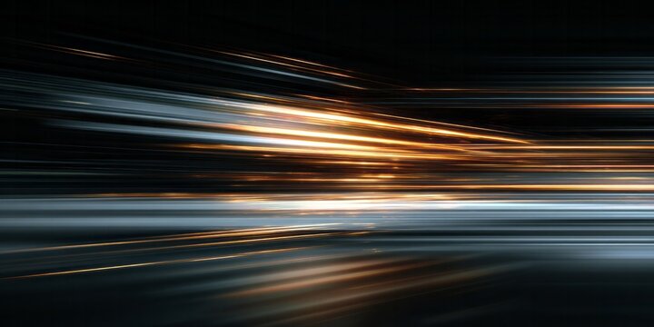 Streaks of intense golden and cool white light rush across a dark background creating an abstract sense of speed and motion.