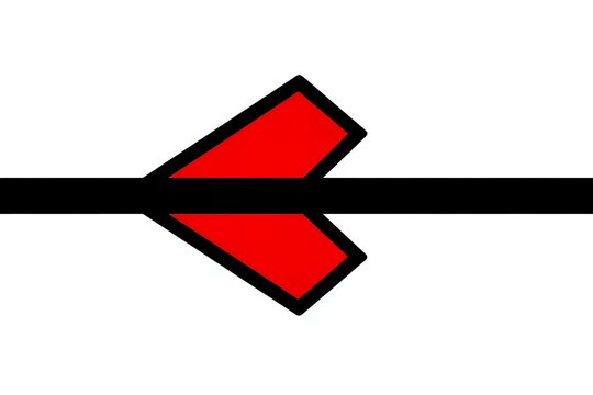 A red double arrow symbol pointing in opposite directions on a black line against a white background indicating a turn or change in direction