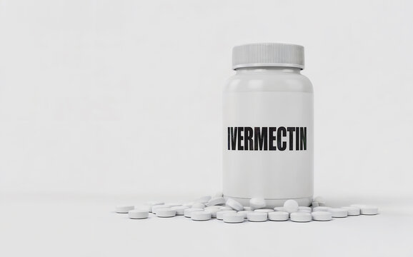 Ivermectin Tablets and Bottle on White Background, Pharmaceutical Medication Concept