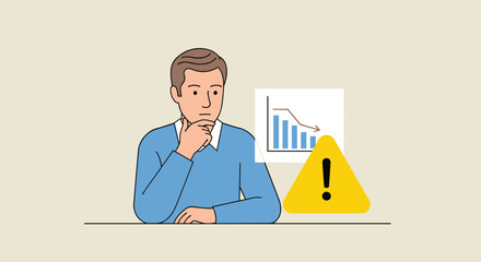 Flat minimalist illustration of business owner evaluating financial risks b © Artbibun