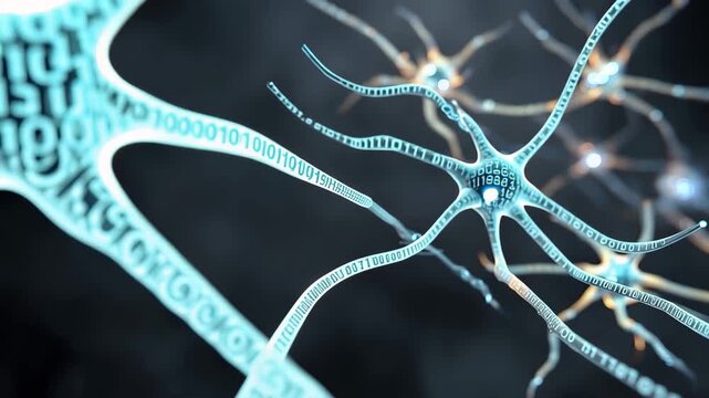 Conceptual depiction of artificial neurons highlighting their role in artificial intelligence through neural network synthesis and data processing