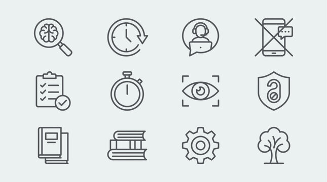 Collection of Outline Icons for Business, Education, and Technology Concepts