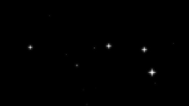 Sparkling glitter stars, fairy dust trail animation, twinkle light particles burst, glowing star shine effect, retro vector doodles sparkle, black screen background overlay loop 4k