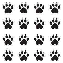 Fototapeta premium Animals footprints tracks Paw and hoof prints of tiger, wolf, moose, camel. Traces of human foot, bird, duck. Footprints, trails of lion, bear on ground. Flat isolated vector illustrations 
