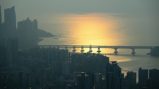 Top View Timelapse of Gwangan Bridge and Surrounding Cityscape, Busan