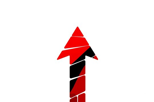 A red and black broken arrow pointing upwards on a white background symbolizing growth and progress