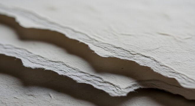 Close-up of Textured Handmade Paper with Deckled Edges and Soft Shadows