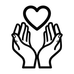 Obraz premium Hands cradling a heart symbol representing love care and compassion in a simple line art style on a white background