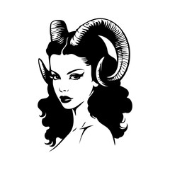 Dibujo de chica pin up sexy con cuernos de demonio para fiestas de Halloween © teracreonte