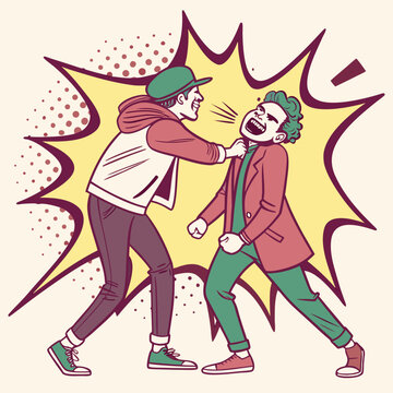 Comic style prank explosion with halftone dots, bold colors, vector illustration