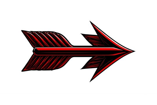 A red and black arrow with two fletches pointing to the right on a white background