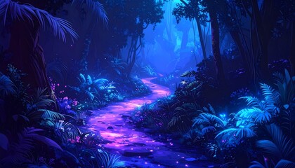 Fototapeta premium Enchanted Path Through a Mystical Bioluminescent Tropical Jungle