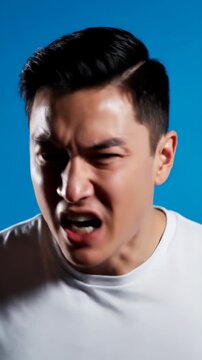 Man Expressing Anger and Frustration with Intense Facial Expression.