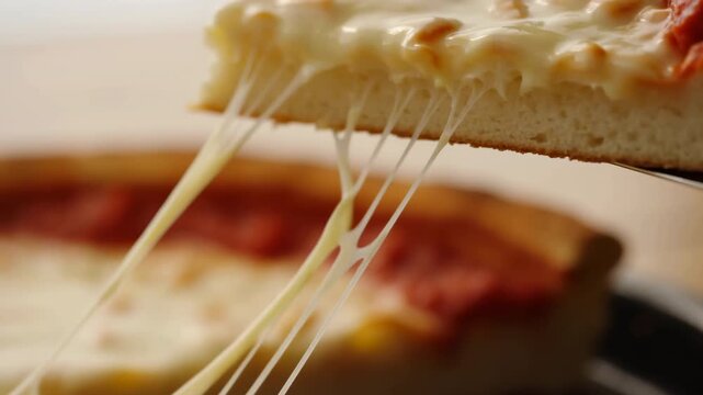 Melted Cheese With Crispy Crust. Closeup Of Pizza With Melted Cheese And Savory Sauce Display